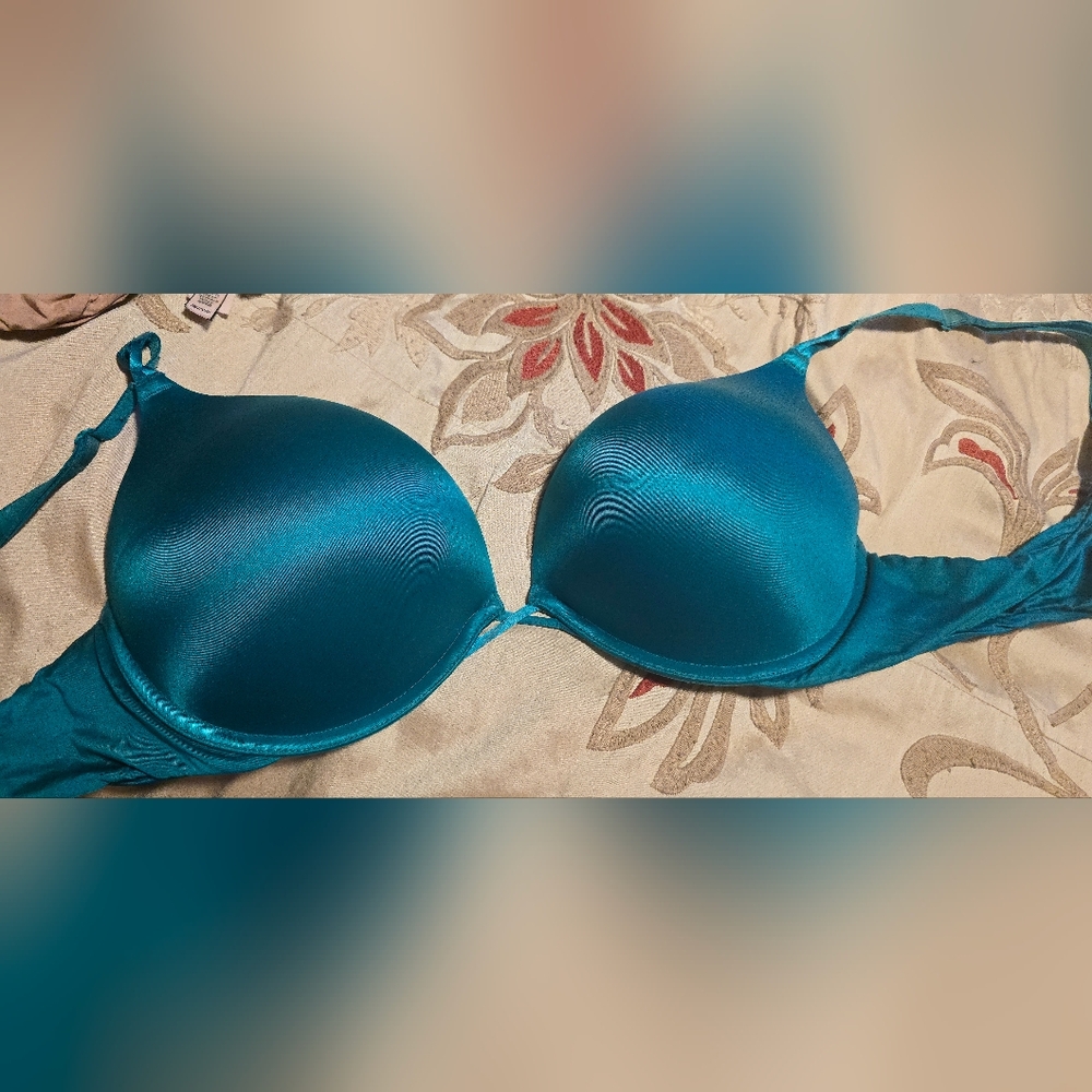 Teal Satin Bra - Picture 3 of 3